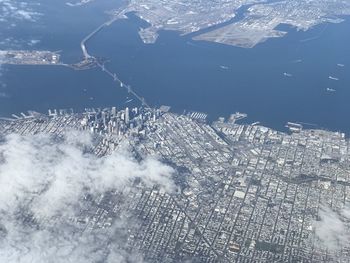 Aerial view of cityscape during winter