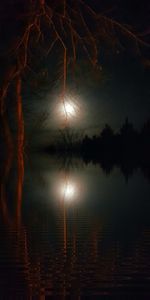 Scenic view of lake against sky at night