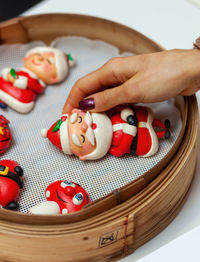 Steamed christmas buns. various characters, santa claus, mrs. claus, and others.