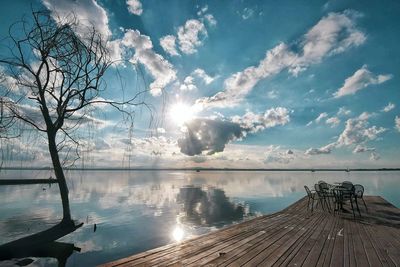 Scenic view of lake against sky during sunset