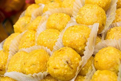 Close-up of laddoos for sale