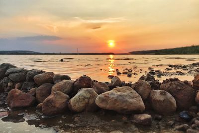 Scenic view of sea against sky during sunset