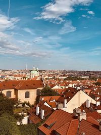 High angle view of townscape against sky