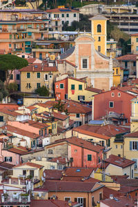 High angle view of buildings in city