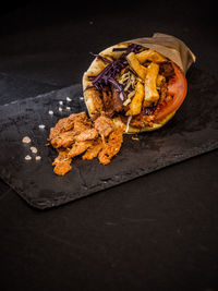 High angle view of food on table