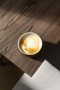 High angle view of coffee on table