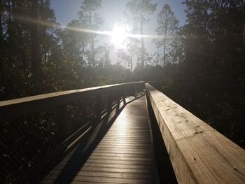 Footbridge amidst trees against sky