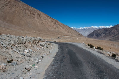 Scenic view of desert against clear blue sky