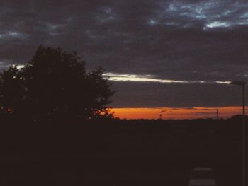 Silhouette trees against sky at night