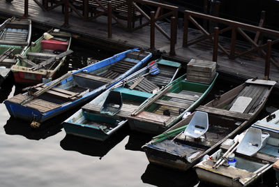 High angle view of fishing boats