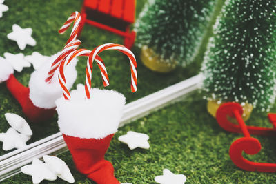 Close-up of christmas decoration on table