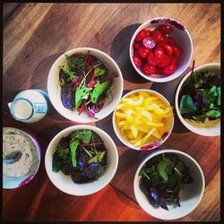 High angle view of food served in plate