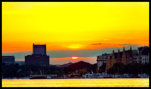 View of cityscape at sunset