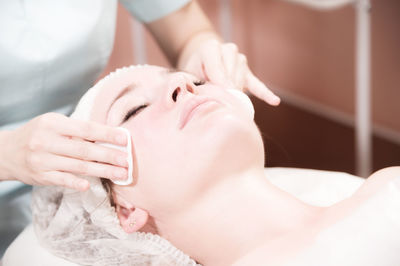Midsection of woman lying down