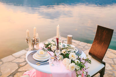 Close-up of christmas decorations on table