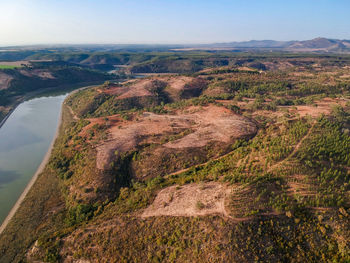 Aerial view of landscape against clear sky