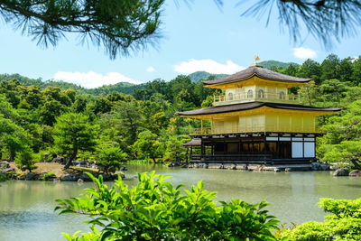 View of temple at lake