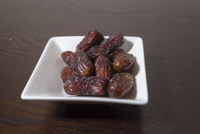 High angle view of dessert in plate on table