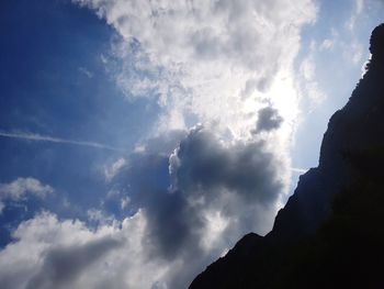 Low angle view of silhouette mountain against sky