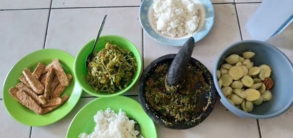 High angle view of food on table