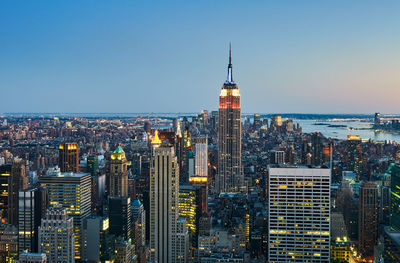 Horizontal shot of new york city from above at night