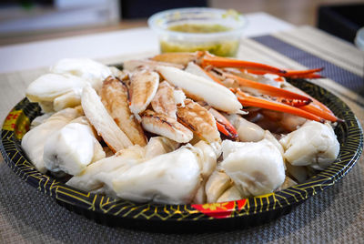 Close-up of seafood in plate on table