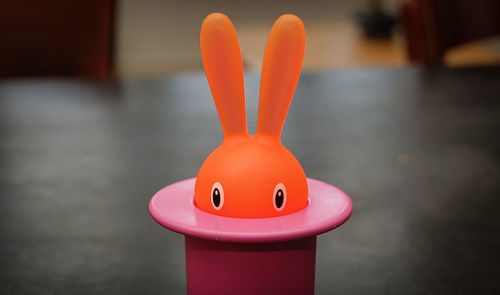 Close-up of red toy on table