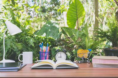 Close-up of open book on table