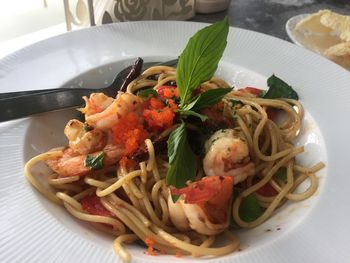 Close-up of salad in plate on table