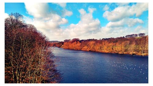 Panoramic view of lake against cloudy sky