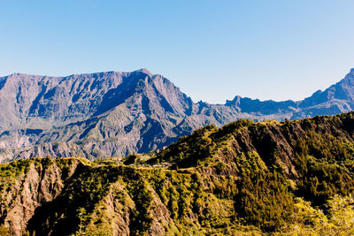 Scenic view of mountains against clear sky