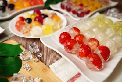 High angle view of breakfast on table