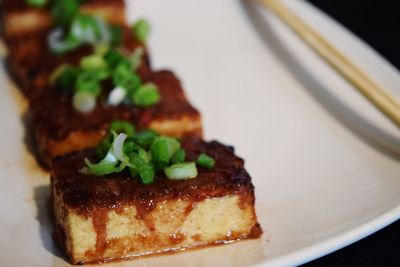 Close-up of served food in plate