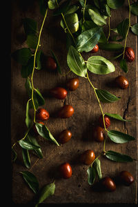 High angle view of berries on table