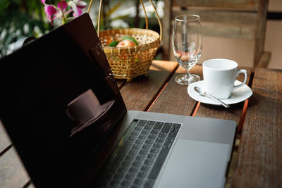 Close-up of coffee cup on table