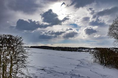 Scenic view of landscape against sky during winter