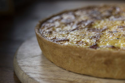 Close-up of savory pie on cutting board