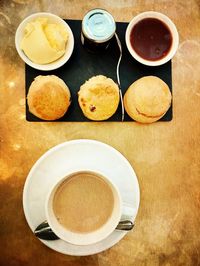 High angle view of coffee on table