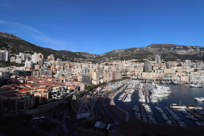 High angle view of street amidst buildings in city