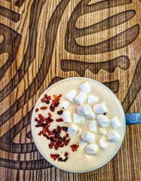 High angle view of breakfast on table