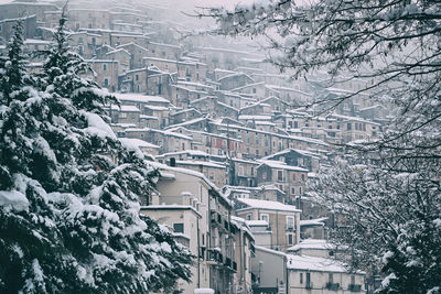 Residential buildings in winter