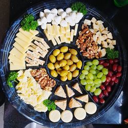 High angle view of fruits in bowl on table