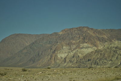 Scenic view of desert against clear blue sky