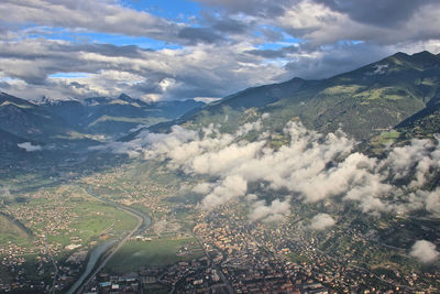 High angle view of city against sky