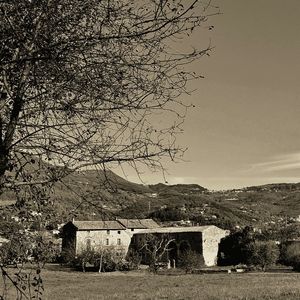 Houses on field against sky