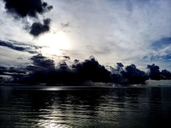 Scenic view of lake against sky at sunset