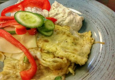 Close-up of served food in plate