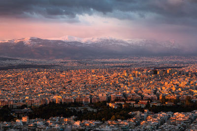 View of parnitha mountain and city of athens, greece.