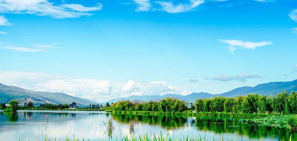 Scenic view of lake against sky