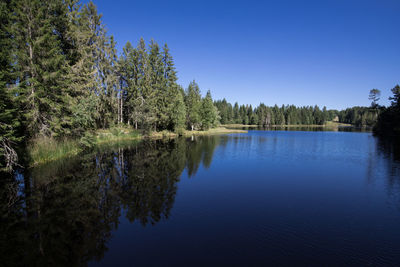 Scenic view of lake against blue sky